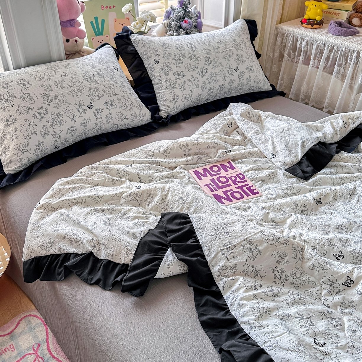 91家纺网 家纺一手货源 找家纺 （总）优卡迪家纺馆 2026新款皱皱棉黑花边夏被四件套下载文件包含买家秀