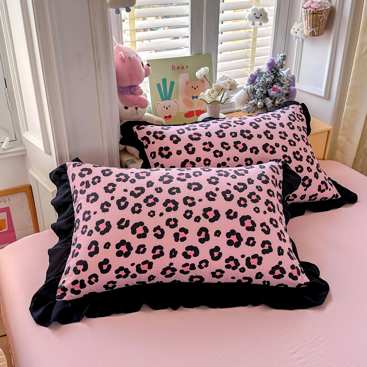 91家纺网 家纺一手货源 找家纺 优卡迪家纺馆 2026新款皱皱棉黑花边夏被四件套下载文件包含买家秀 云影星斑-粉(花边款)