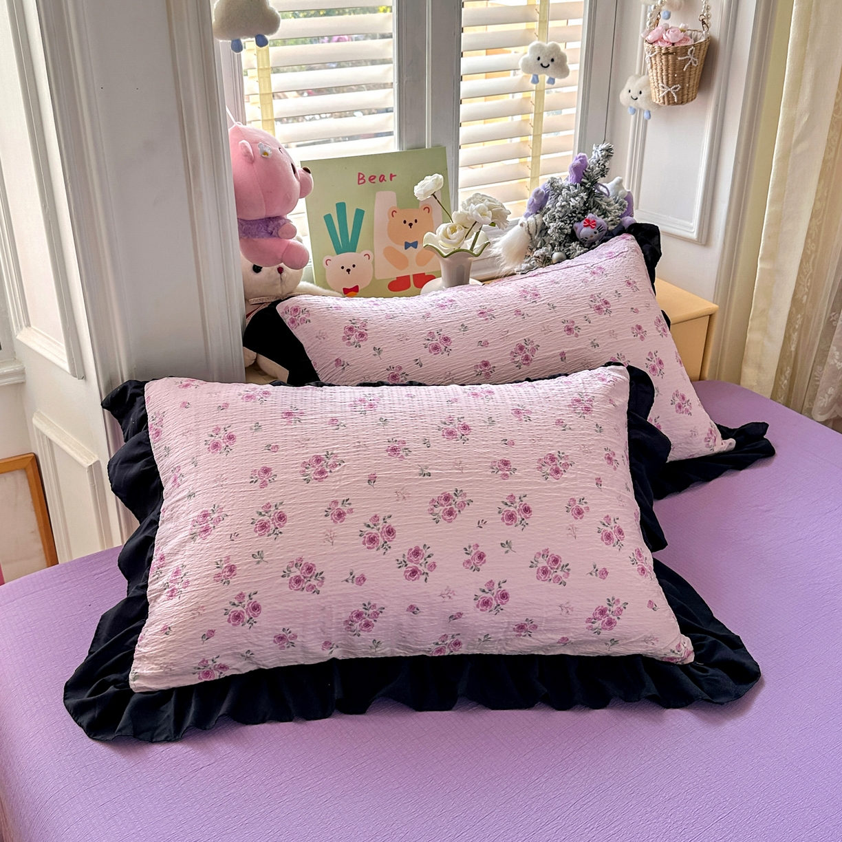 91家纺网 家纺一手货源 找家纺 优卡迪家纺馆 2026新款皱皱棉黑花边夏被四件套下载文件包含买家秀 午后甜梦(花边款)