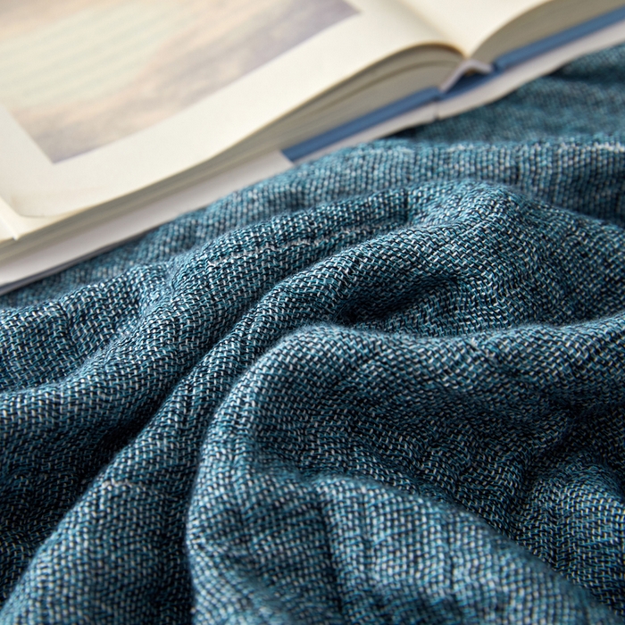 91家纺网 家纺一手货源 找家纺 卡奥家纺 2026新款全棉水洗三层纱盖毯-初见 初见-蓝