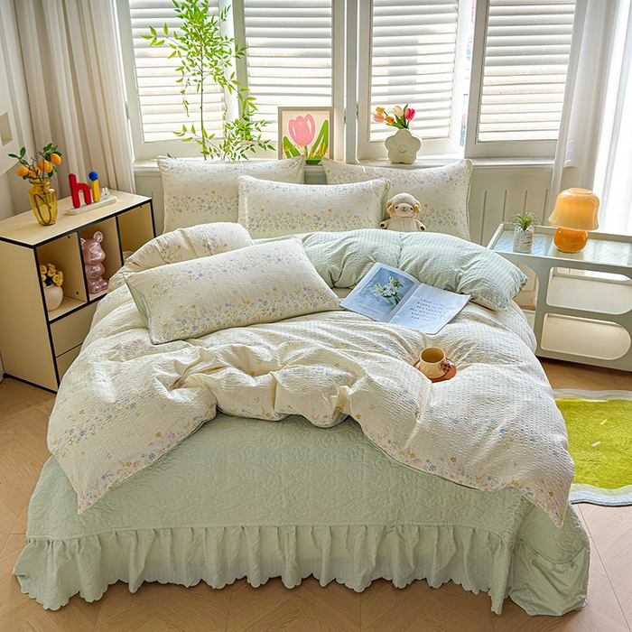 91家纺网 家纺一手货源 找家纺 凤杰家纺 2026新款云感双层纱床盖四件套 春意