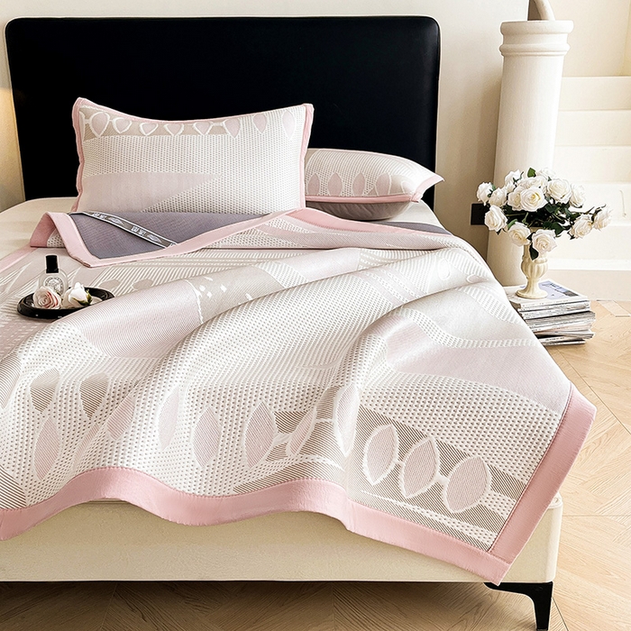 91家纺网 家纺一手货源 找家纺 雅诗帛 2026新款PE凉感丝凉席三件套-几何 几何-粉