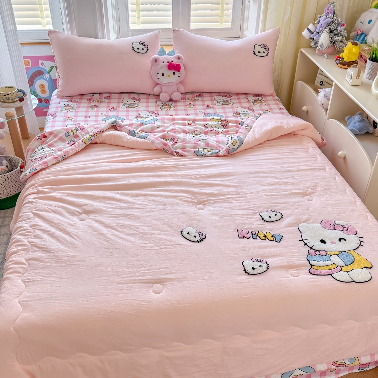 91家纺网 家纺一手货源 找家纺 优卡迪家纺馆 2026新款水洗棉印加绣夏被四件套下载文件包含买家秀 甜梦小喵-玉粉