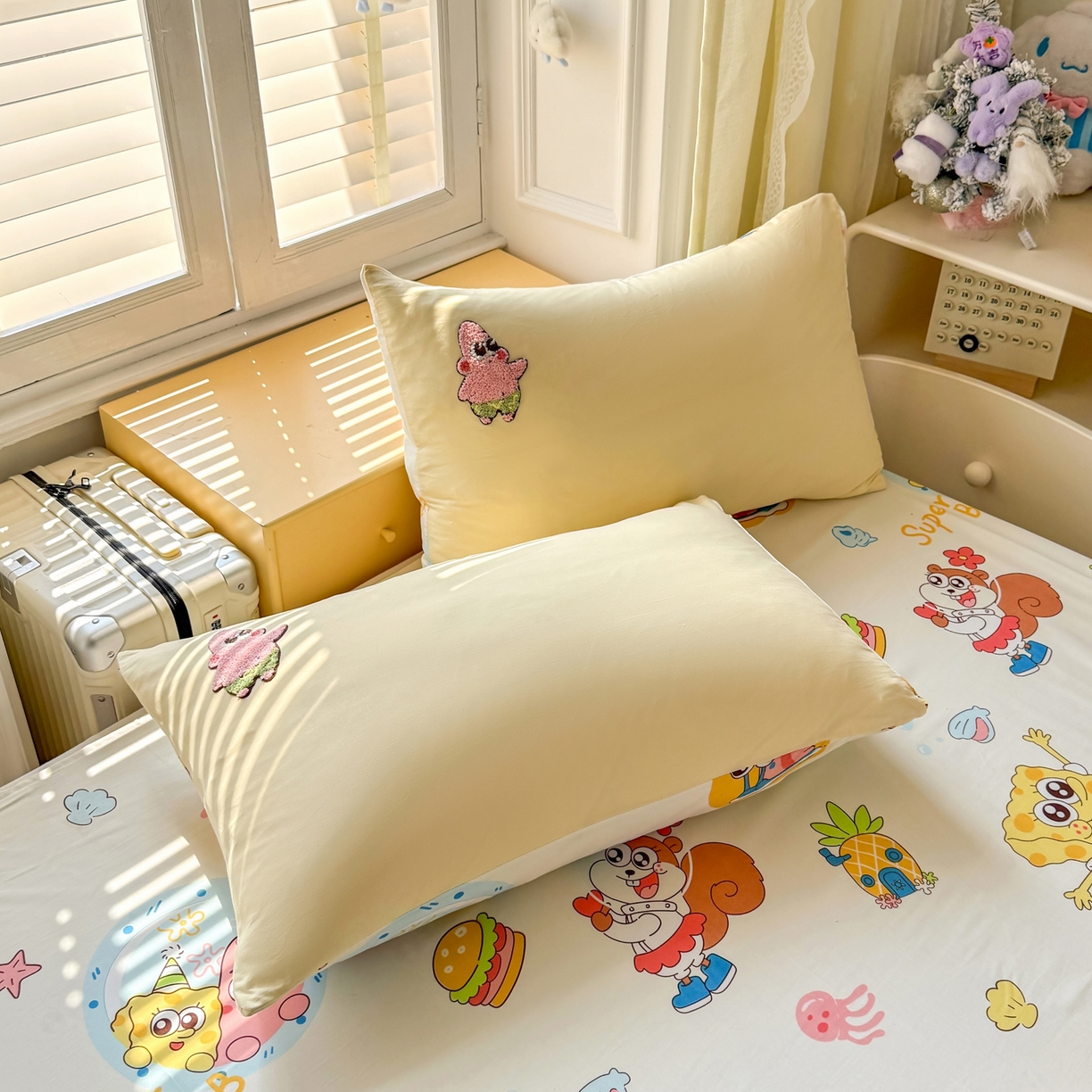 91家纺网 家纺一手货源 找家纺 优卡迪家纺馆 2026新款水洗棉印加绣夏被四件套下载文件包含买家秀 海绵宝宝-奶黄