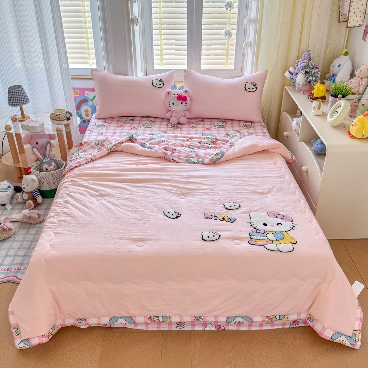 91家纺网 家纺一手货源 找家纺 优卡迪家纺馆 2026新款水洗棉印加绣夏被四件套下载文件包含买家秀 甜梦小喵-玉粉