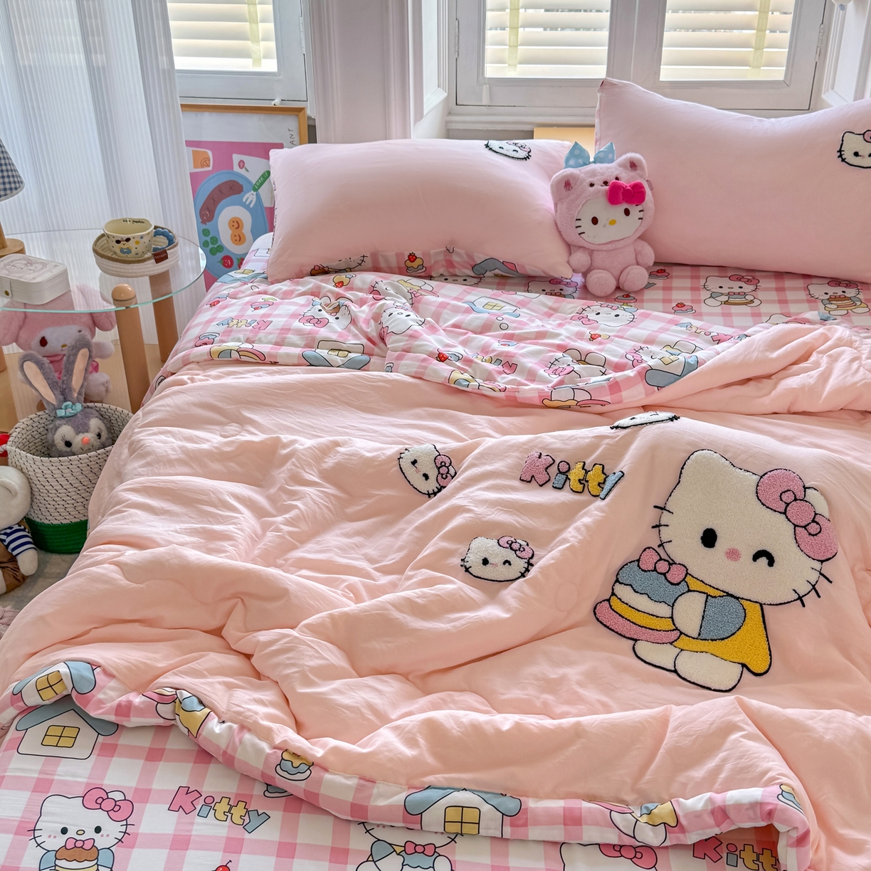 91家纺网 家纺一手货源 找家纺 优卡迪家纺馆 2026新款水洗棉印加绣夏被四件套下载文件包含买家秀 甜梦小喵-玉粉