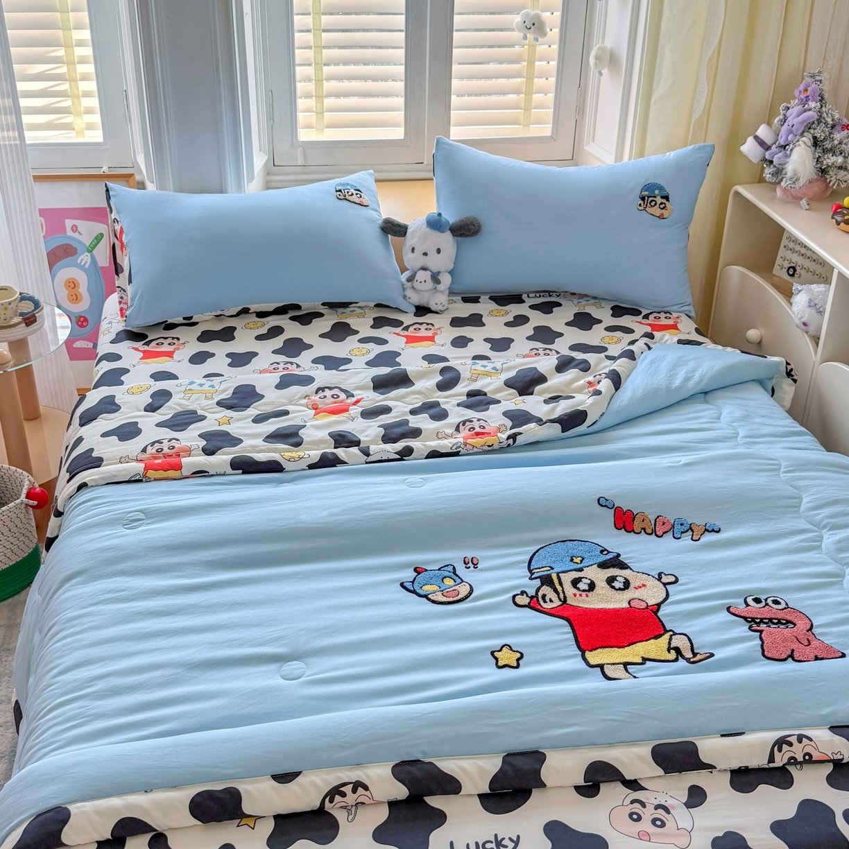 91家纺网 家纺一手货源 找家纺 优卡迪家纺馆 2026新款水洗棉印加绣夏被四件套下载文件包含买家秀 动感涂鸭-天蓝