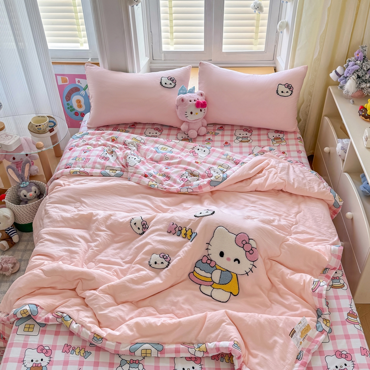 91家纺网 家纺一手货源 找家纺 优卡迪家纺馆 2026新款水洗棉印加绣夏被四件套下载文件包含买家秀 甜梦小喵-玉粉