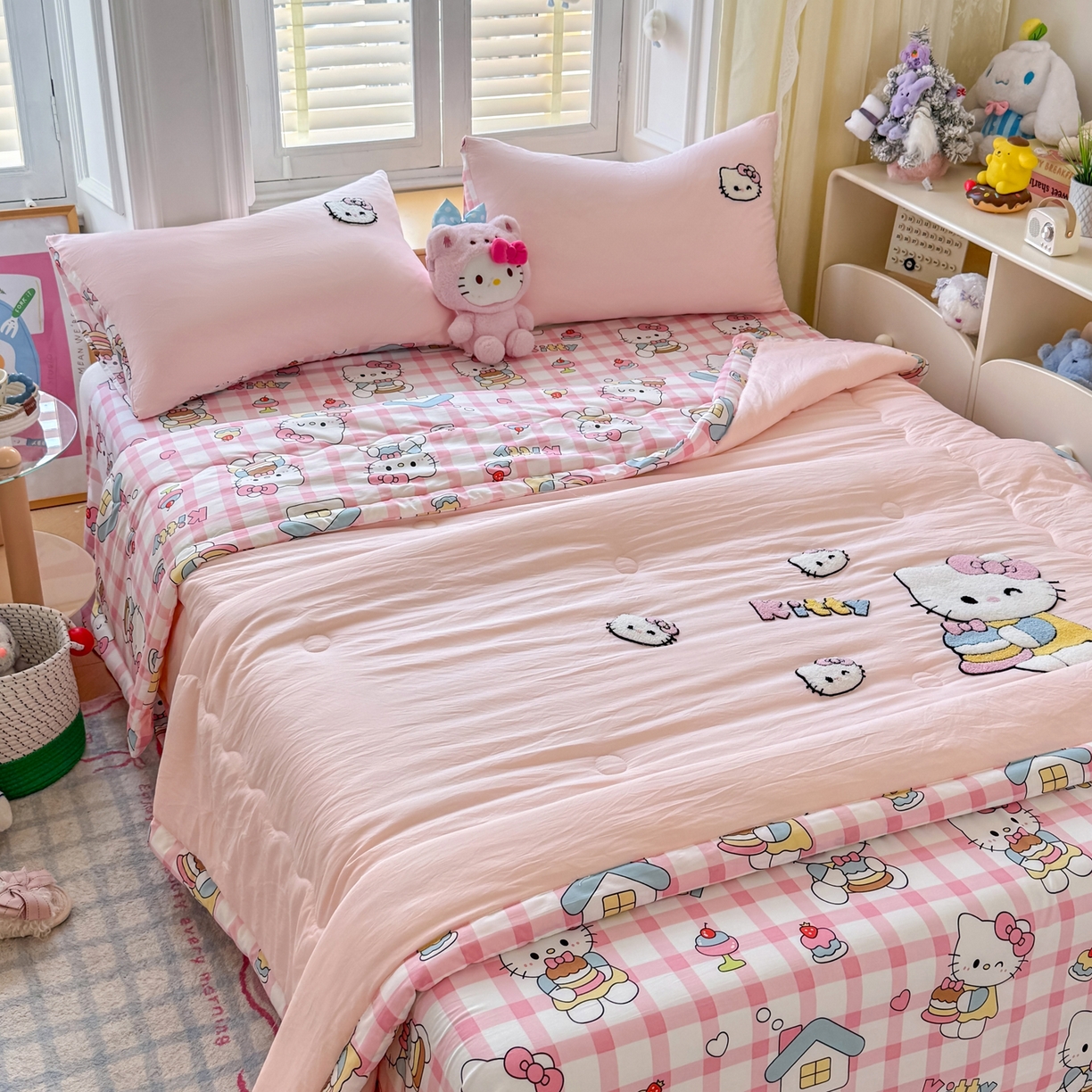 91家纺网 家纺一手货源 找家纺 优卡迪家纺馆 2026新款水洗棉印加绣夏被四件套下载文件包含买家秀 甜梦小喵-玉粉