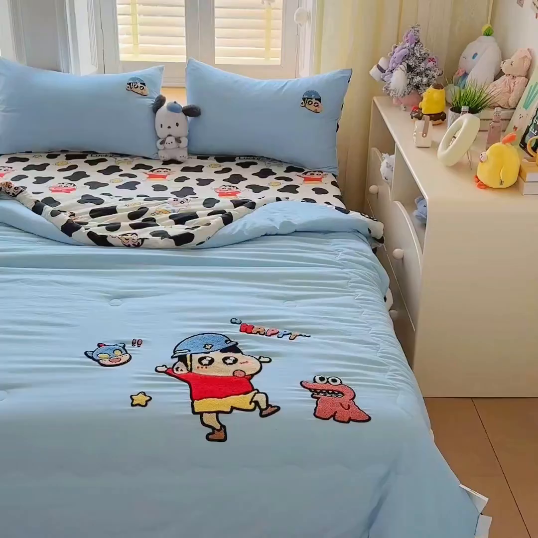 91家纺网 家纺一手货源 找家纺 优卡迪家纺馆 2026新款水洗棉印加绣夏被四件套下载文件包含买家秀 动感涂鸭-天蓝