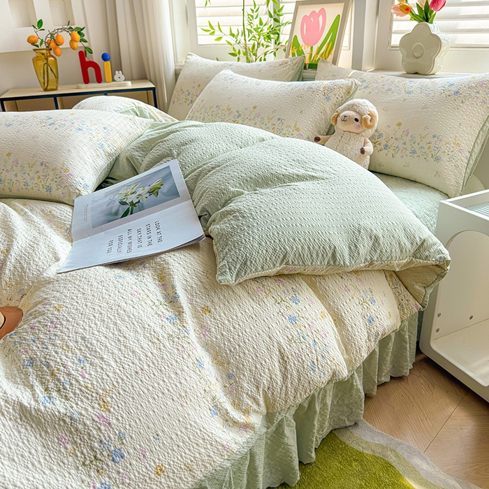 91家纺网 家纺一手货源 找家纺 凤杰家纺 2026新款云感双层纱床盖四件套 春意