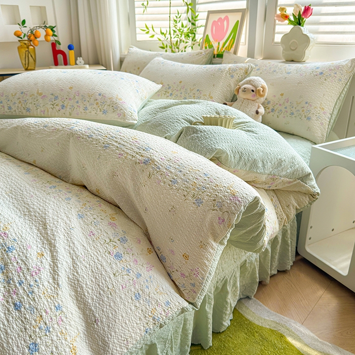 91家纺网 家纺一手货源 找家纺 凤杰家纺 2026新款云感双层纱床盖四件套 春意