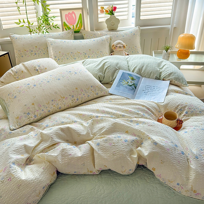 91家纺网 家纺一手货源 找家纺 凤杰家纺 2026新款云感双层纱床盖四件套 春意