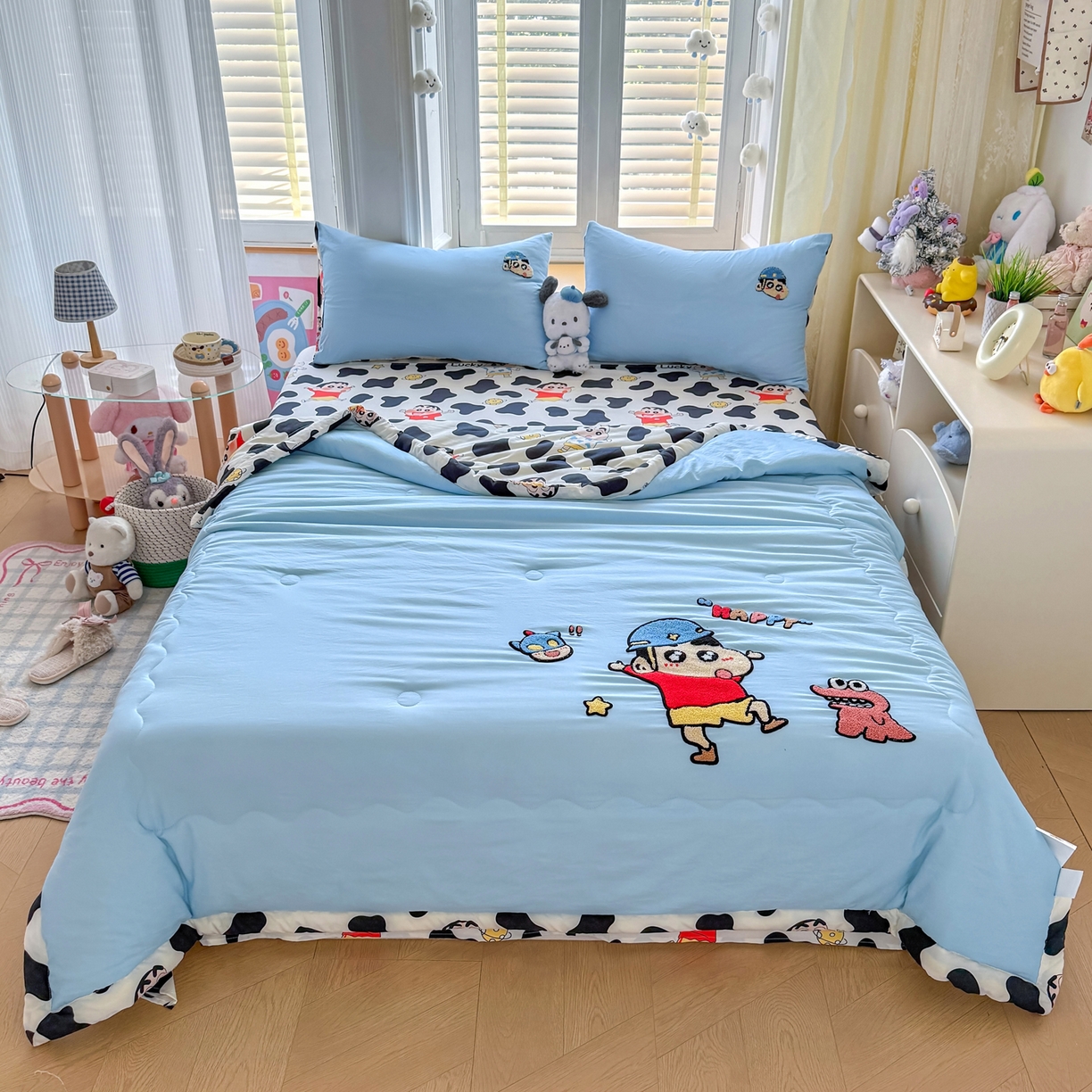 91家纺网 家纺一手货源 找家纺 优卡迪家纺馆 2026新款水洗棉印加绣夏被四件套下载文件包含买家秀 动感涂鸭-天蓝