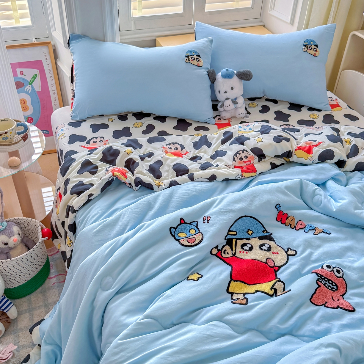 91家纺网 家纺一手货源 找家纺 优卡迪家纺馆 2026新款水洗棉印加绣夏被四件套下载文件包含买家秀 动感涂鸭-天蓝