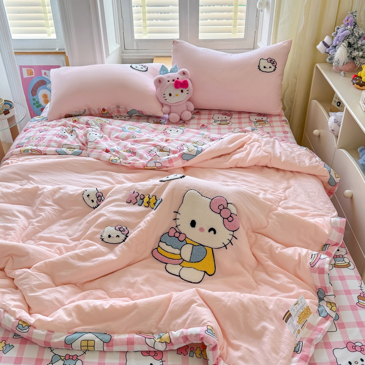 91家纺网 家纺一手货源 找家纺 优卡迪家纺馆 2026新款水洗棉印加绣夏被四件套下载文件包含买家秀 甜梦小喵-玉粉