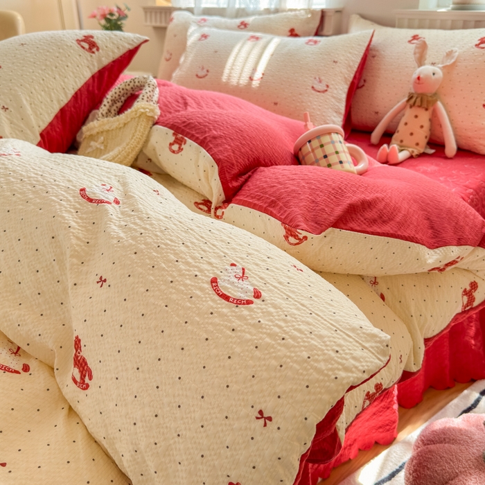 91家纺网 家纺一手货源 找家纺 凤杰家纺 2026新款云感双层纱床盖四件套 福气满满