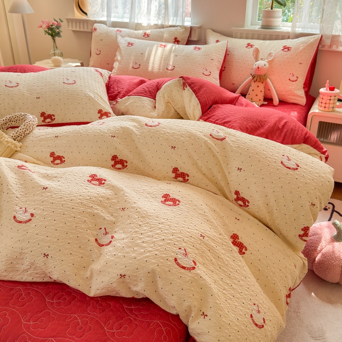 91家纺网 家纺一手货源 找家纺 凤杰家纺 2026新款云感双层纱床盖四件套 福气满满