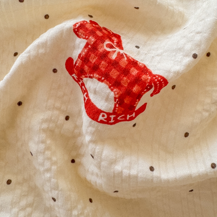 91家纺网 家纺一手货源 找家纺 凤杰家纺 2026新款云感双层纱床盖四件套 福气满满