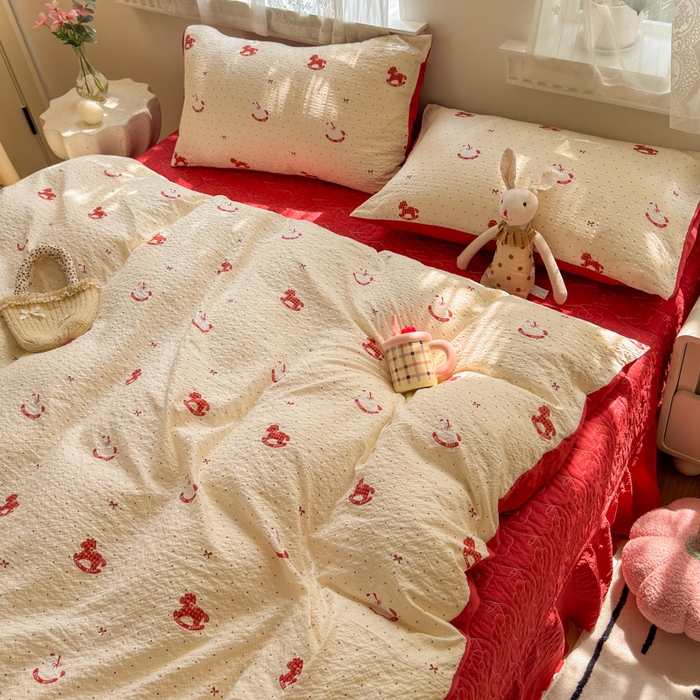 91家纺网 家纺一手货源 找家纺 凤杰家纺 2026新款云感双层纱床盖四件套 福气满满