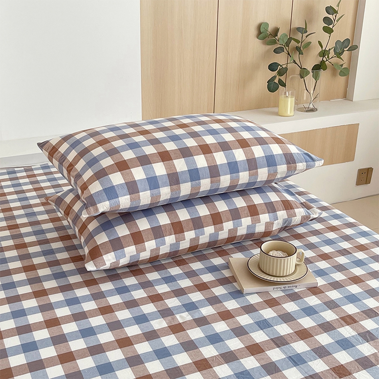 91家纺网 家纺一手货源 找家纺 春皖家纺 2026春夏新款全棉水洗棉单枕套枕套单件单品枕套 翠竹-彩格