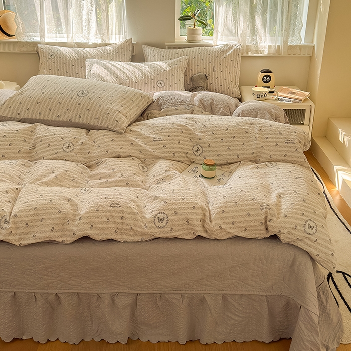 凤杰家纺 2026新款云感双层纱床盖四件套 暖灰蝶影