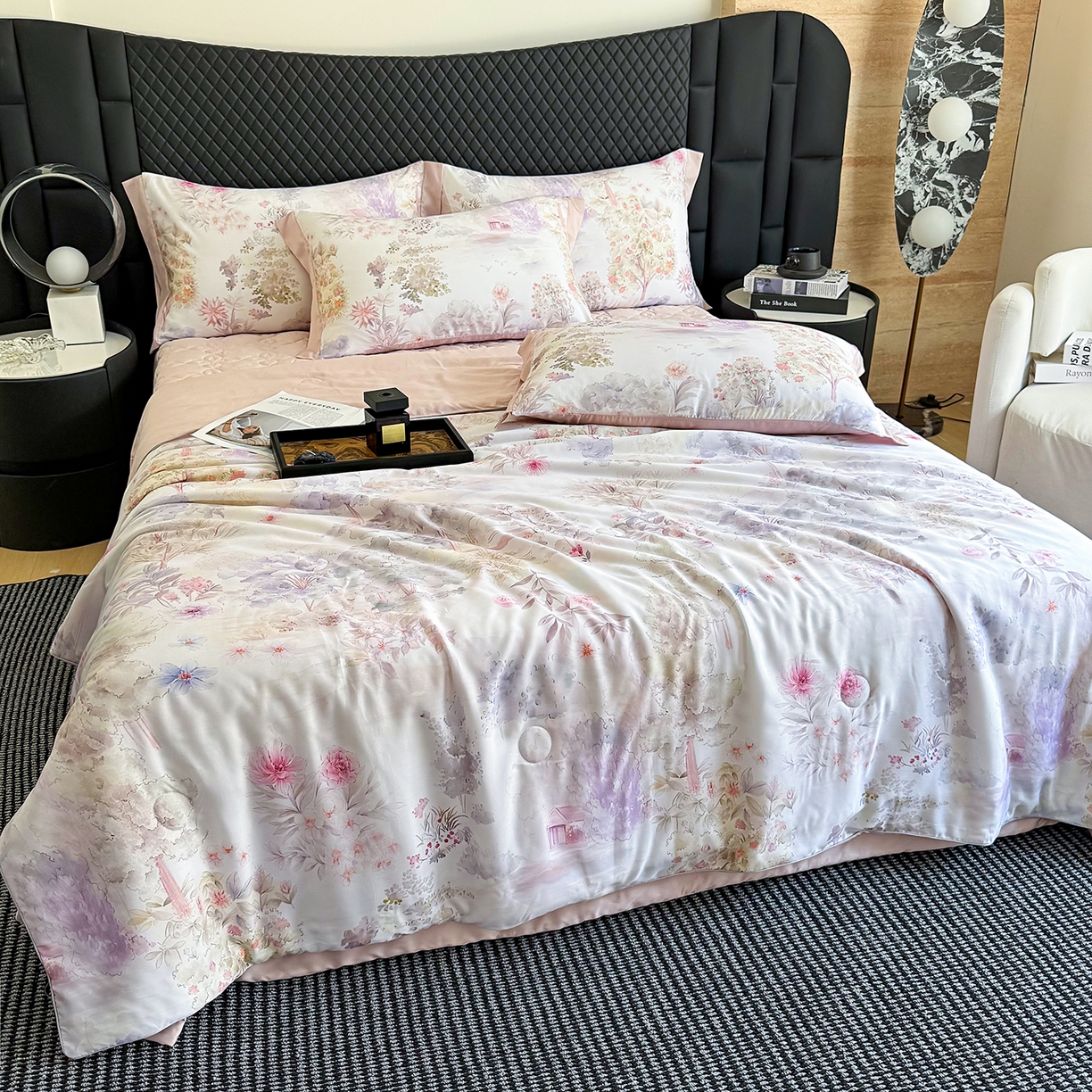 91家纺网 家纺一手货源 找家纺 （总）三俏家纺 2026新款夏被100%莱赛尔天丝数码印花床盖款夏被四件套60支天丝夏凉被