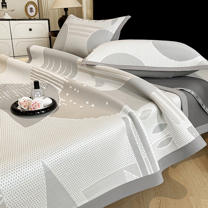 91家纺网 家纺一手货源 找家纺 雅诗帛 2026新款PE凉感丝凉席三件套-几何 几何-灰
