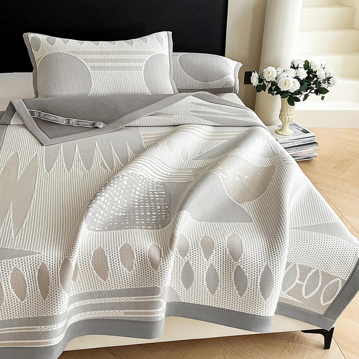 91家纺网 家纺一手货源 找家纺 雅诗帛 2026新款PE凉感丝凉席三件套-几何 几何-灰