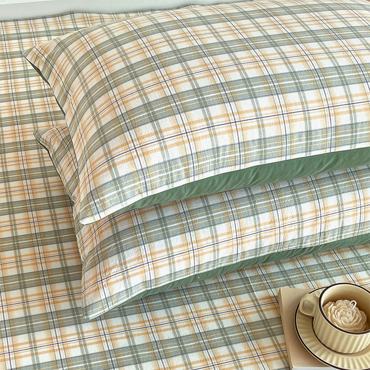 91家纺网 家纺一手货源 找家纺 春皖家纺 2026春夏新款全棉水洗棉单枕套枕套单件单品枕套 翠竹-果条