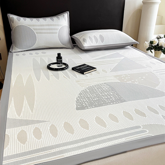 91家纺网 家纺一手货源 找家纺 雅诗帛 2026新款PE凉感丝凉席三件套-几何 几何-灰