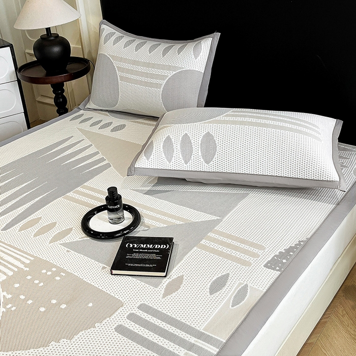 91家纺网 家纺一手货源 找家纺 雅诗帛 2026新款PE凉感丝凉席三件套-几何 几何-灰