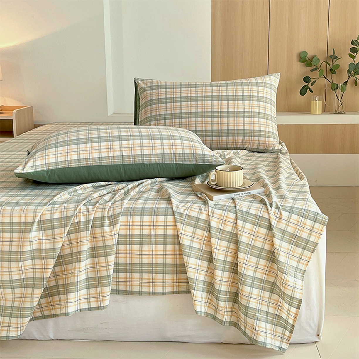 91家纺网 家纺一手货源 找家纺 春皖家纺 2026春夏新款全棉水洗棉单枕套枕套单件单品枕套 翠竹-果条