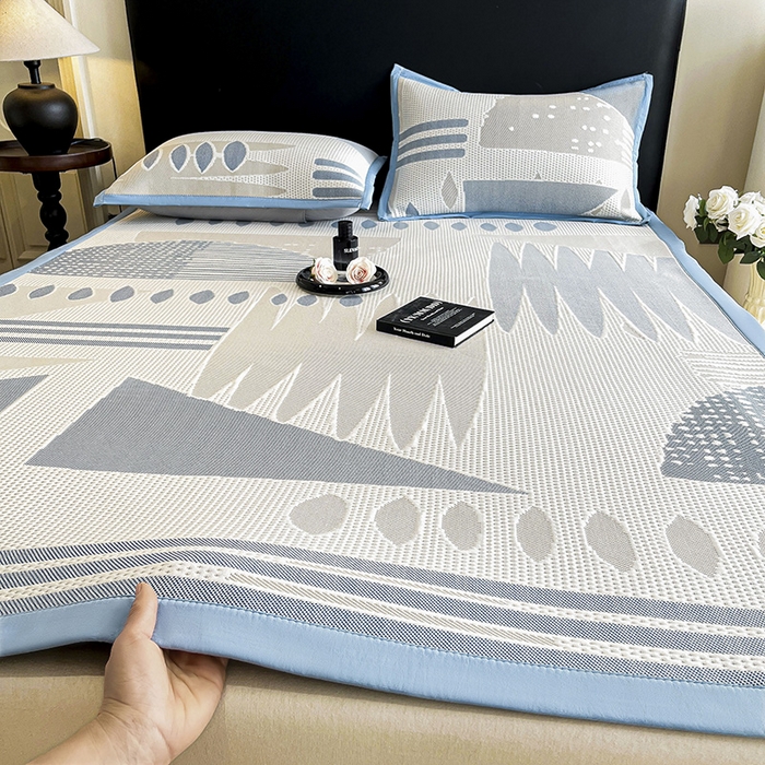 91家纺网 家纺一手货源 找家纺 雅诗帛 2026新款PE凉感丝凉席三件套-几何 几何-蓝