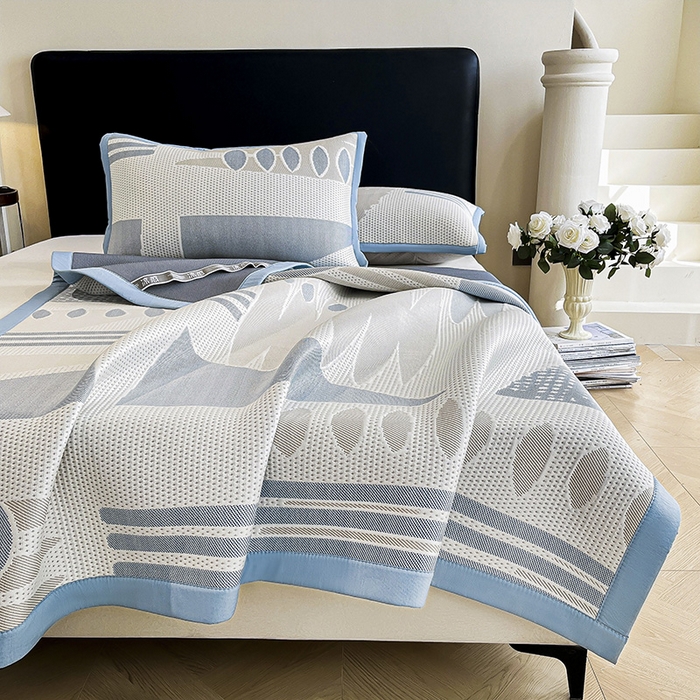 91家纺网 家纺一手货源 找家纺 雅诗帛 2026新款PE凉感丝凉席三件套-几何 几何-蓝