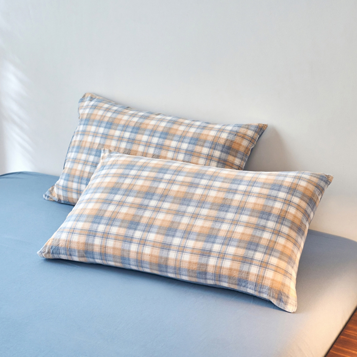 春皖家纺 2026春夏新款全棉水洗棉单枕套枕套单件单品枕套 翠竹-蓝格