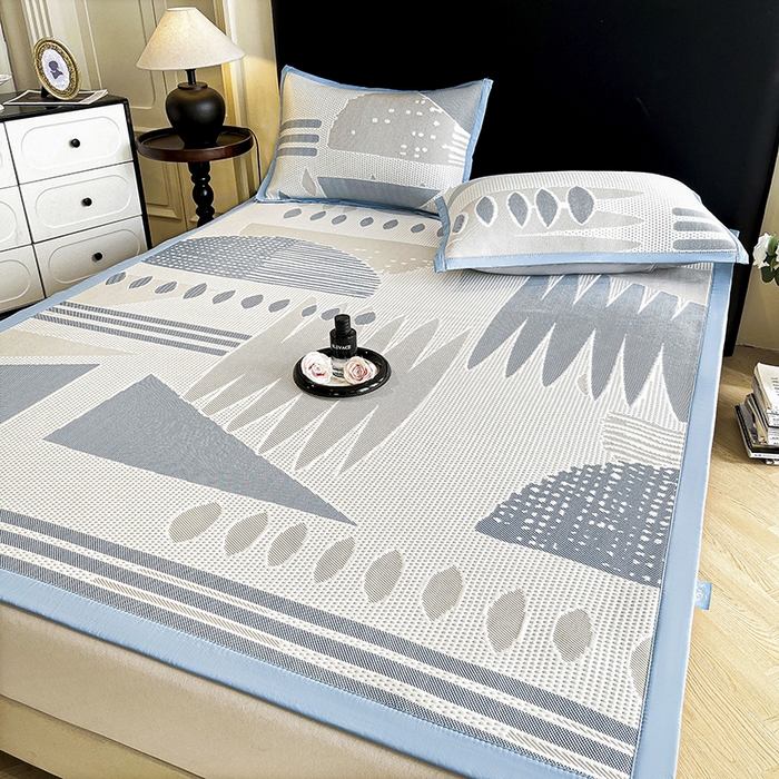 91家纺网 家纺一手货源 找家纺 雅诗帛 2026新款PE凉感丝凉席三件套-几何 几何-蓝