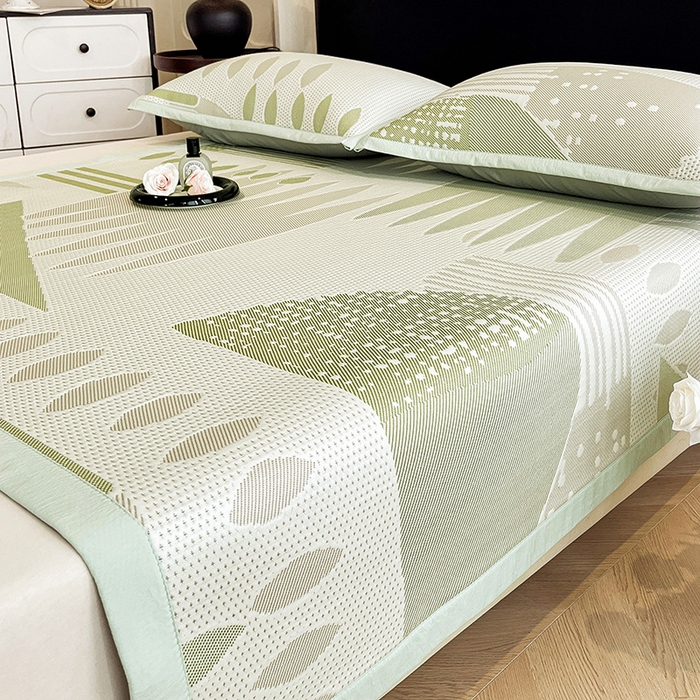 91家纺网 家纺一手货源 找家纺 雅诗帛 2026新款PE凉感丝凉席三件套-几何 几何-绿