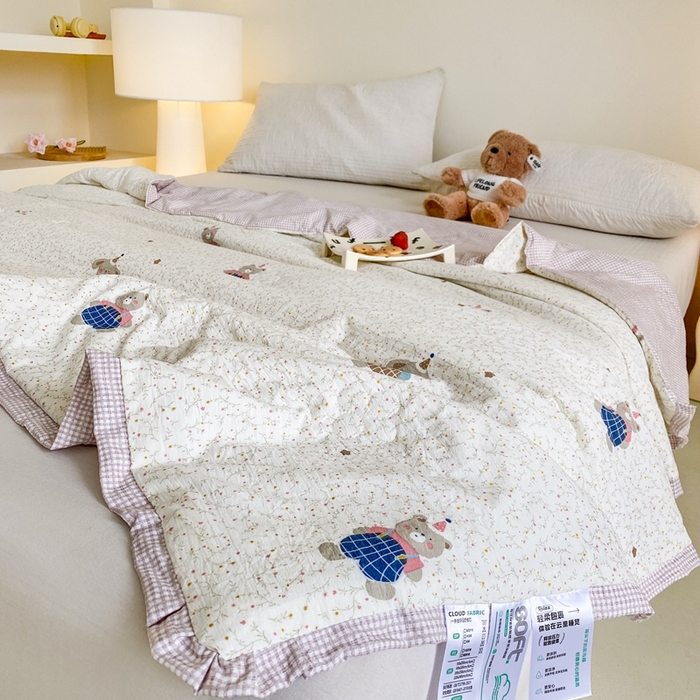 91家纺网 家纺一手货源 找家纺 （总）宇淳国际 2026新款水洗棉荷叶边夏凉被夏被空调被