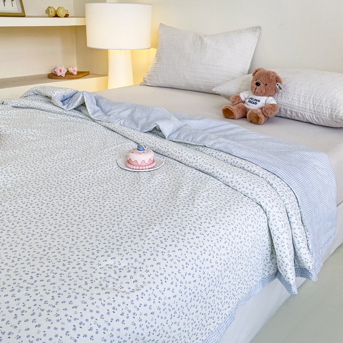 91家纺网 家纺一手货源 找家纺 宇淳国际 2026新款水洗棉荷叶边夏凉被 蓝星絮语