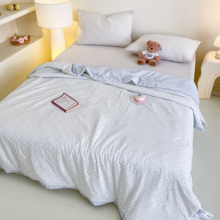 91家纺网 家纺一手货源 找家纺 宇淳国际 2026新款水洗棉荷叶边夏凉被 蓝星絮语