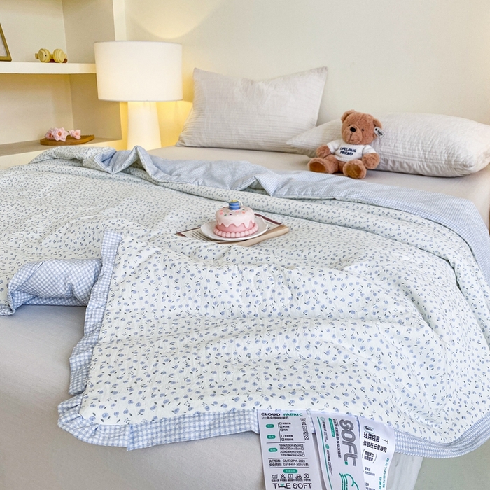 91家纺网 家纺一手货源 找家纺 宇淳国际 2026新款水洗棉荷叶边夏凉被 蓝星絮语