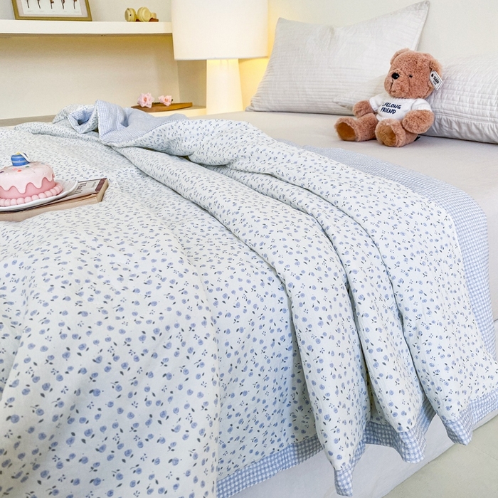 91家纺网 家纺一手货源 找家纺 宇淳国际 2026新款水洗棉荷叶边夏凉被 蓝星絮语