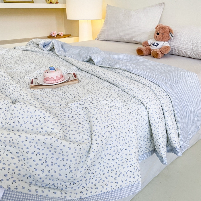 91家纺网 家纺一手货源 找家纺 宇淳国际 2026新款水洗棉荷叶边夏凉被 蓝星絮语