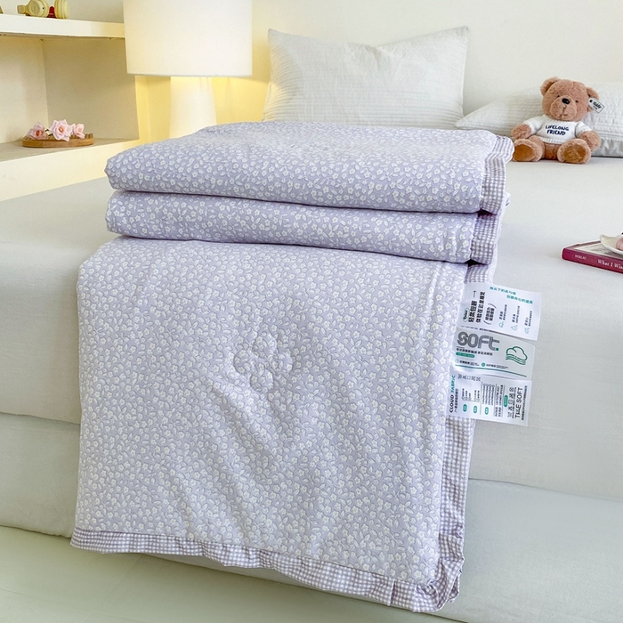 宇淳国际 2026新款水洗棉荷叶边夏凉被 紫赯碎梦