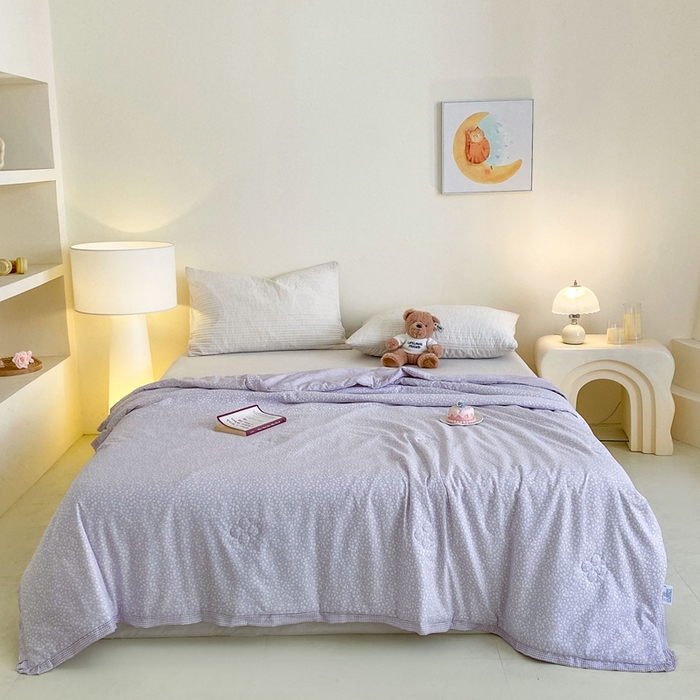 91家纺网 家纺一手货源 找家纺 宇淳国际 2026新款水洗棉荷叶边夏凉被 紫赯碎梦