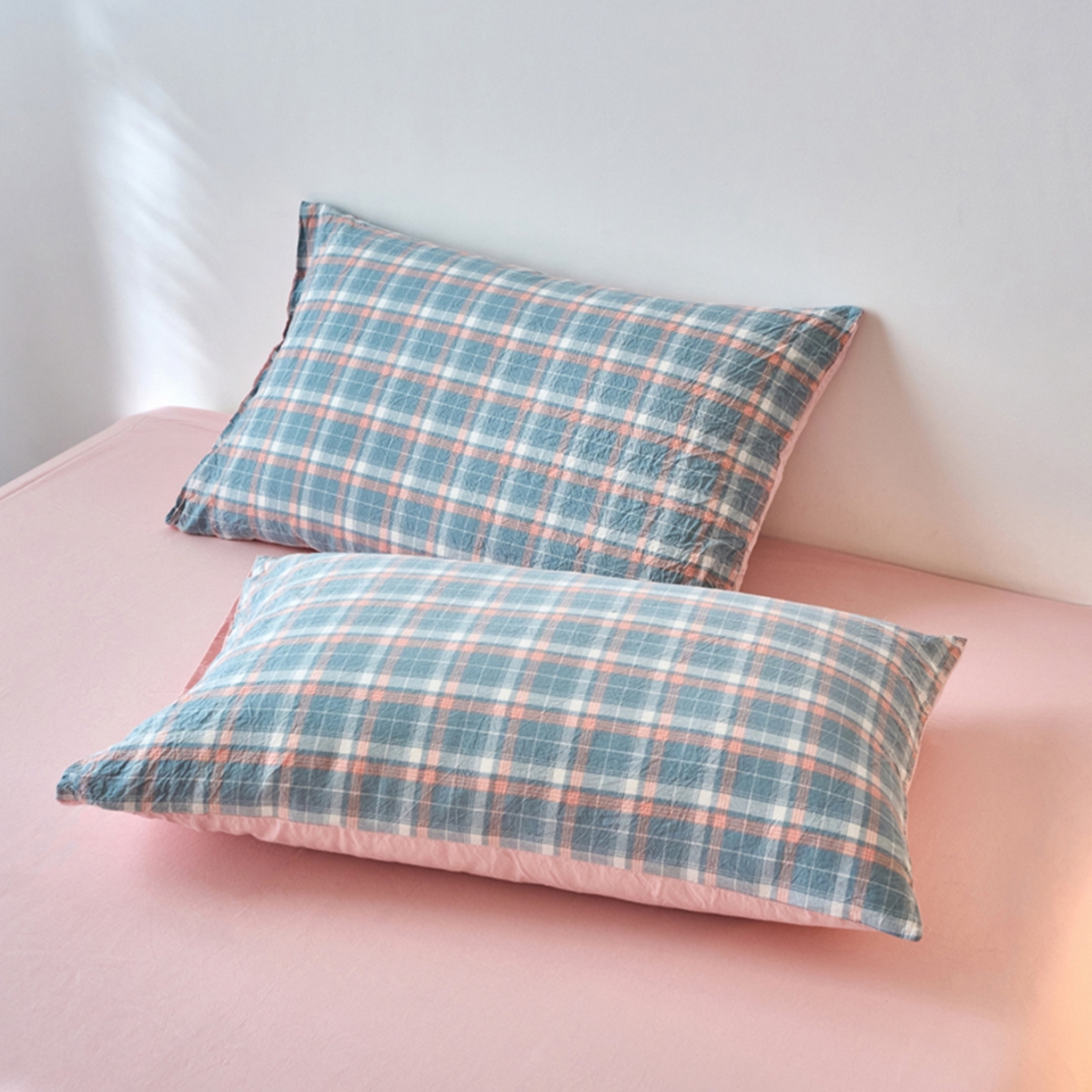 91家纺网 家纺一手货源 找家纺 春皖家纺 2026春夏新款全棉水洗棉单枕套枕套单件单品枕套 摩尔蓝