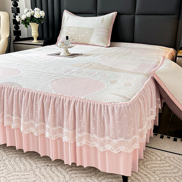 91家纺网 家纺一手货源 找家纺 （总）雅诗帛 2026新款凉感丝PE凉感床裙款凉席三件套-几何系列