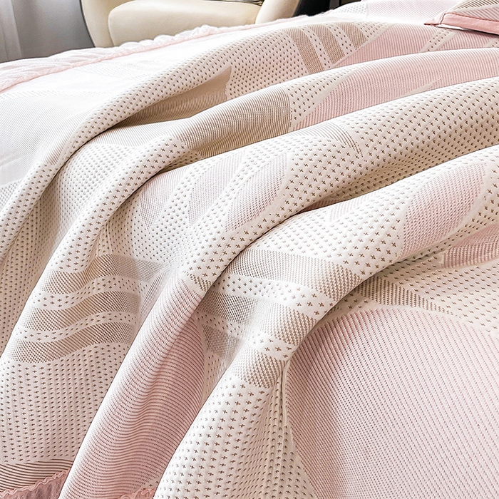 91家纺网 家纺一手货源 找家纺 （总）雅诗帛 2026新款凉感丝PE凉感床裙款凉席三件套-几何系列