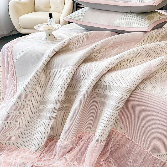 91家纺网 家纺一手货源 找家纺 （总）雅诗帛 2026新款凉感丝PE凉感床裙款凉席三件套-几何系列